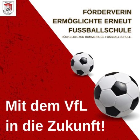 Logo des VfL in rot-weiß mit zwei Fußbällen und dem Text zur Fußballschule.